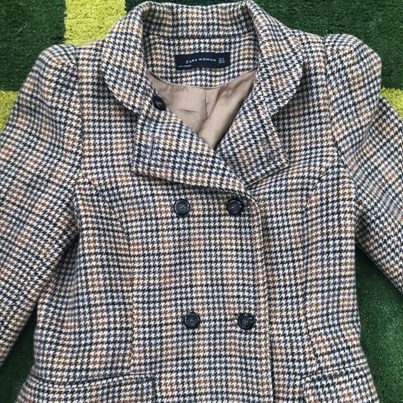 Zara Black and Brown Checkered Pea Coat - Picture 5 of 6